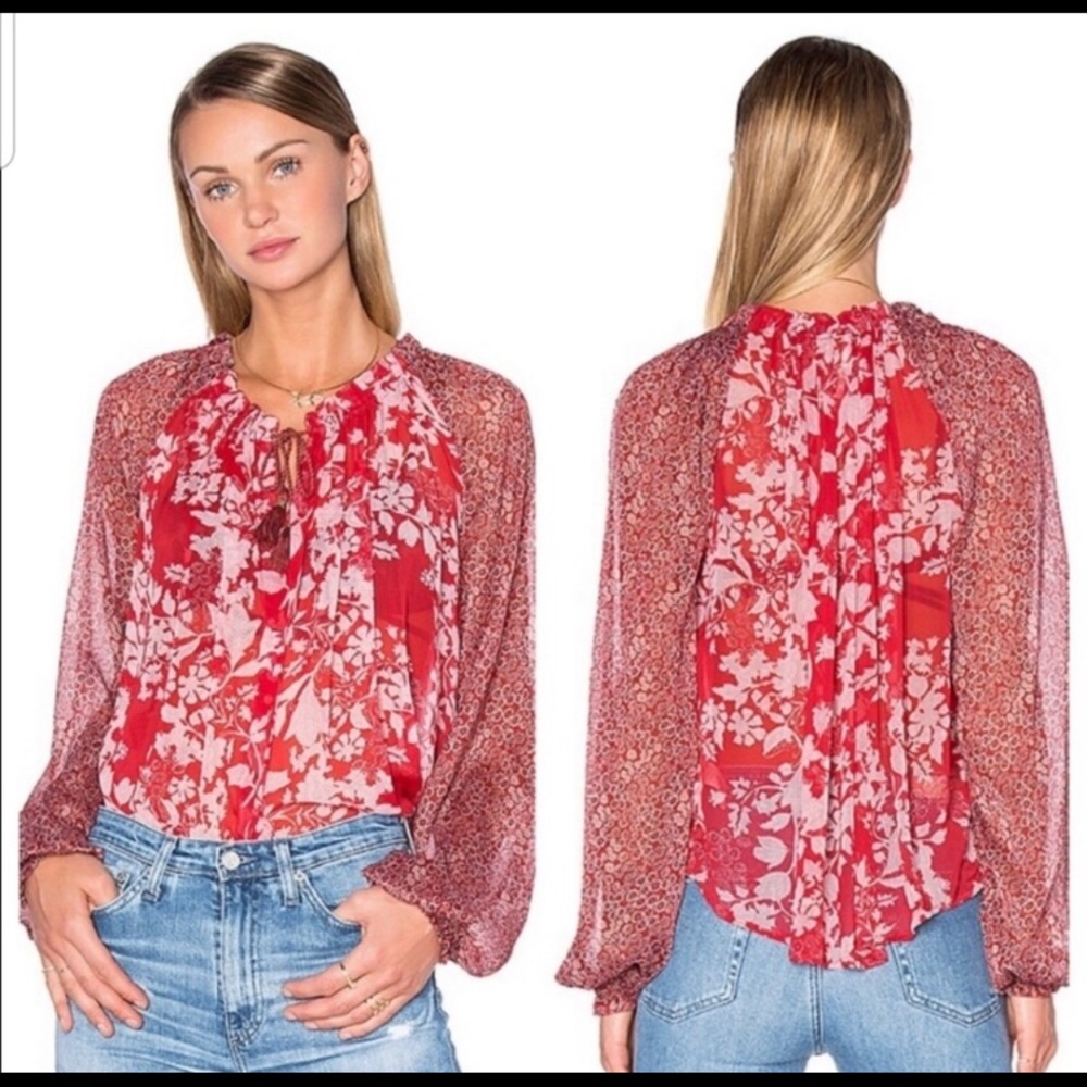 Free People Oversized Red Boho Top